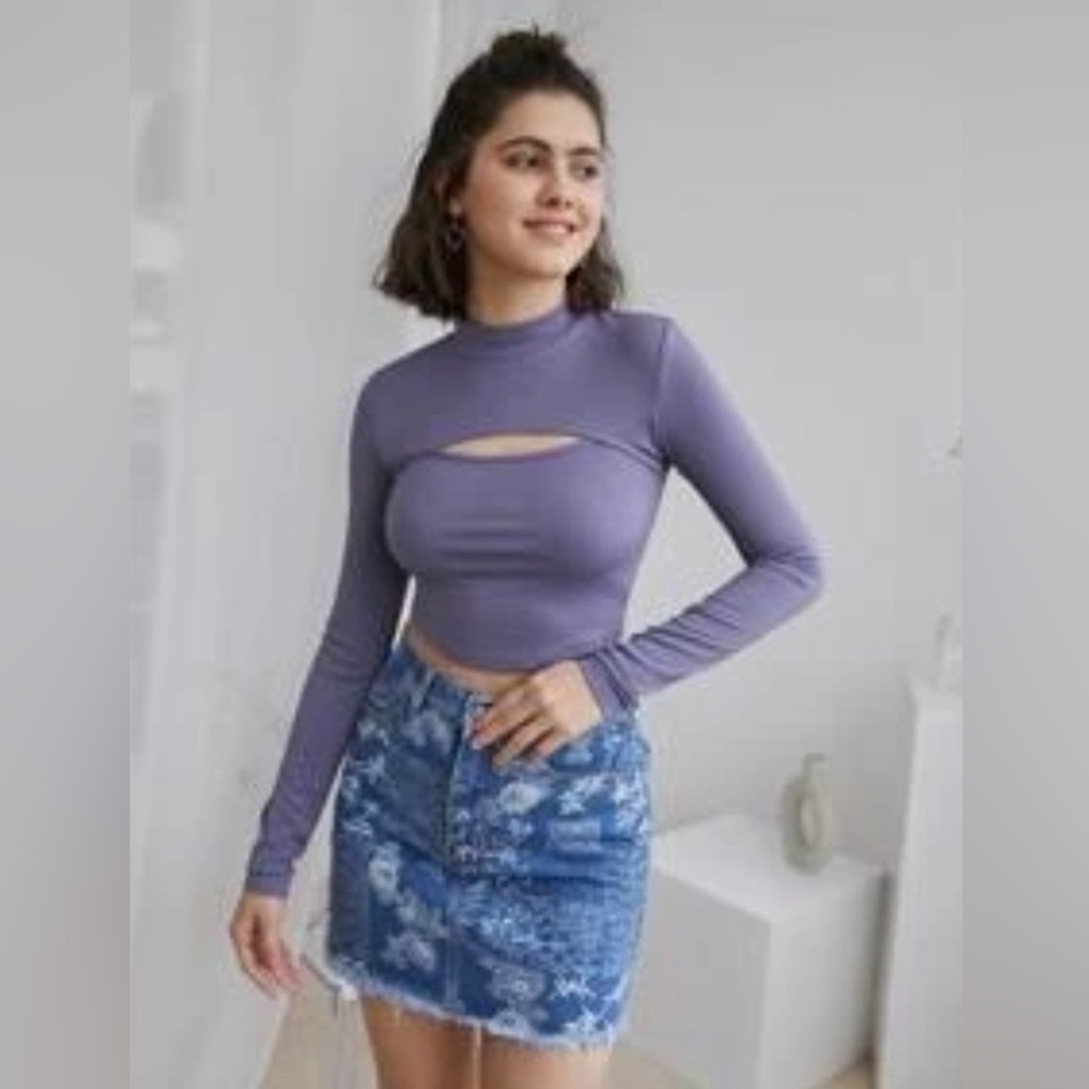 SHEIN Women’s Purple Ribbed Cutout Long Sleeve Top, Size Small